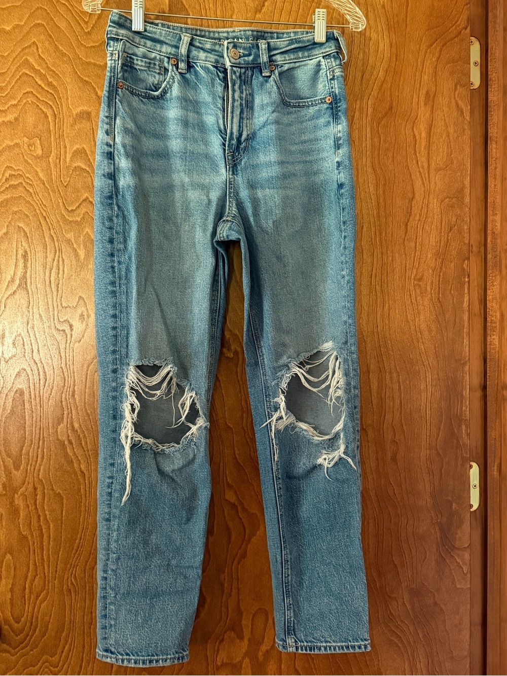 American Eagle Outfitters Distressed Light Blue Straight Jeans
